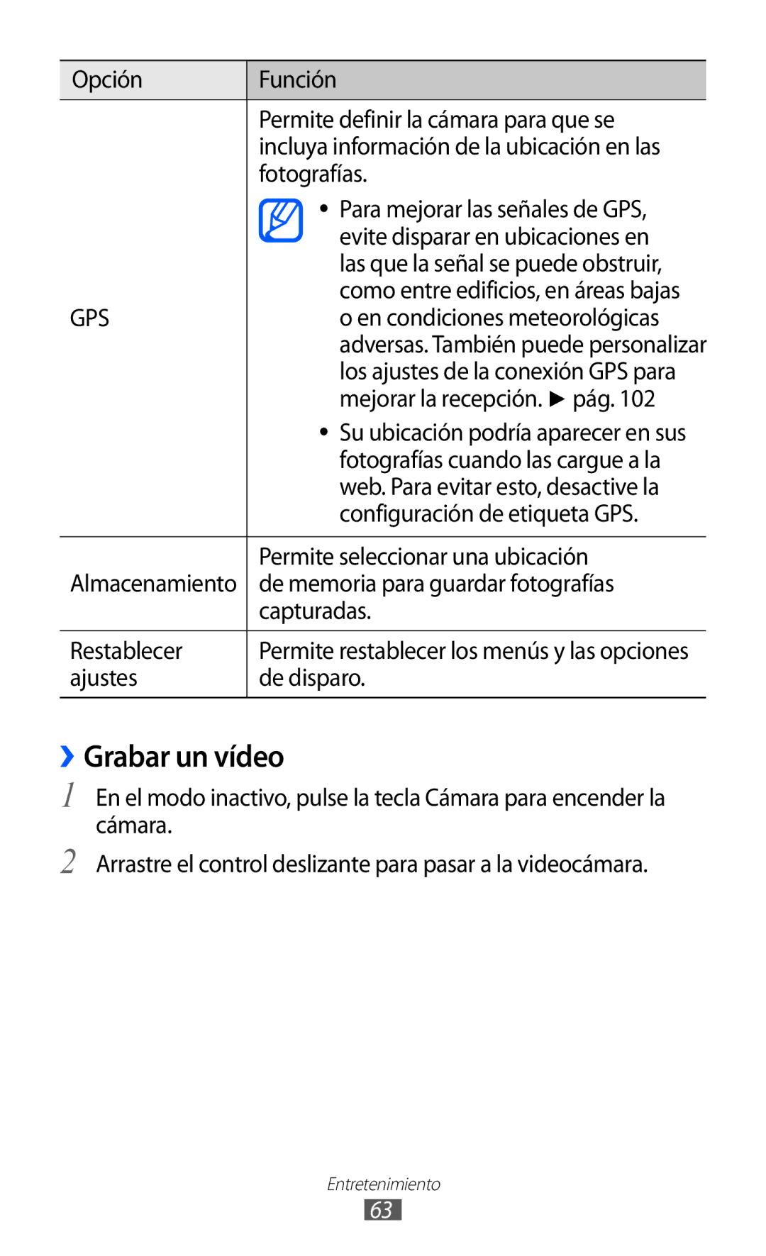 Samsung GT-S8500PDAXEC, GT-S8500PDAFOP, GT-S8500BAAYOG, GT-S8500BAATEE, GT-S8500LIAATL, GT-S8500HKAATL manual ››Grabar un vídeo 