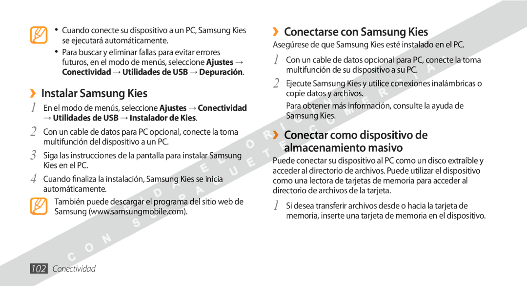 Samsung GT-S8530BAAATL, GT-S8530BAAAMN, GT-S8530BAAFOP manual ››Instalar Samsung Kies, ››Conectarse con Samsung Kies 