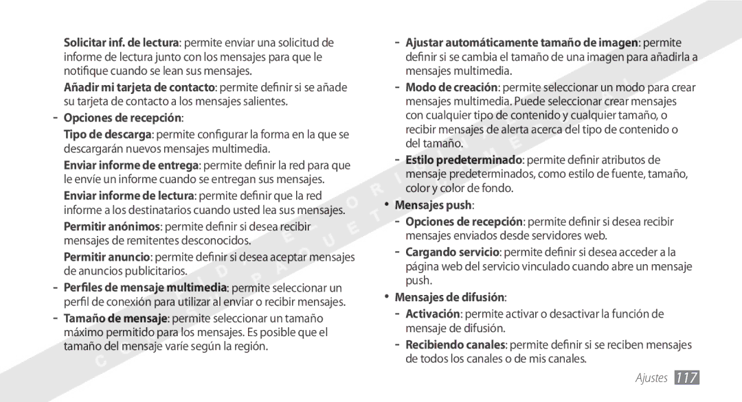 Samsung GT-S8530BAAATL, GT-S8530BAAAMN, GT-S8530BAAFOP, GT-S8530BAAYOG manual Opciones de recepción, Mensajes de difusión 