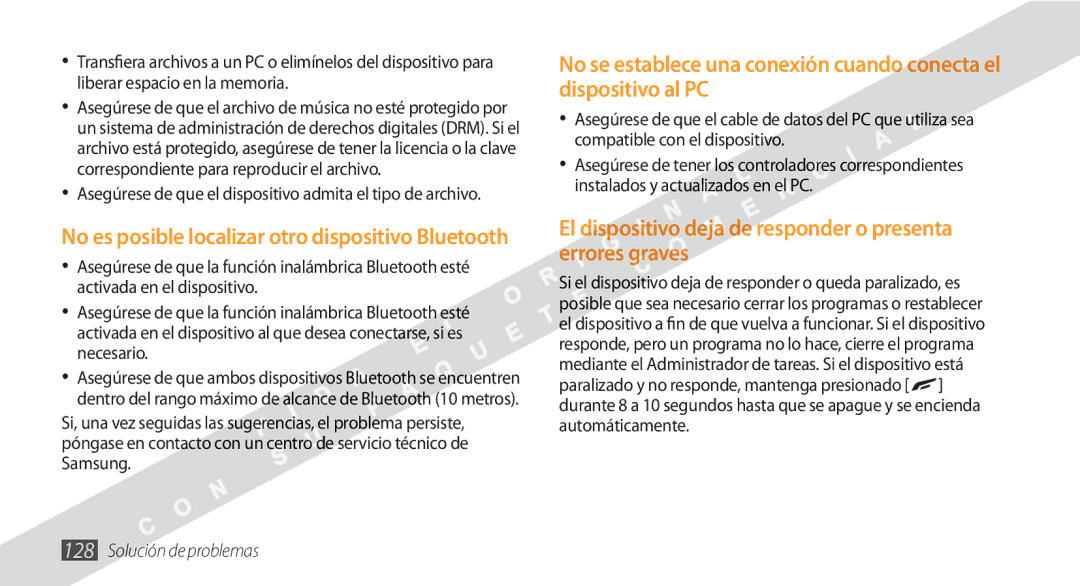 Samsung GT-S8530BAAYOG, GT-S8530BAAAMN, GT-S8530BAAFOP manual El dispositivo deja de responder o presenta errores graves 