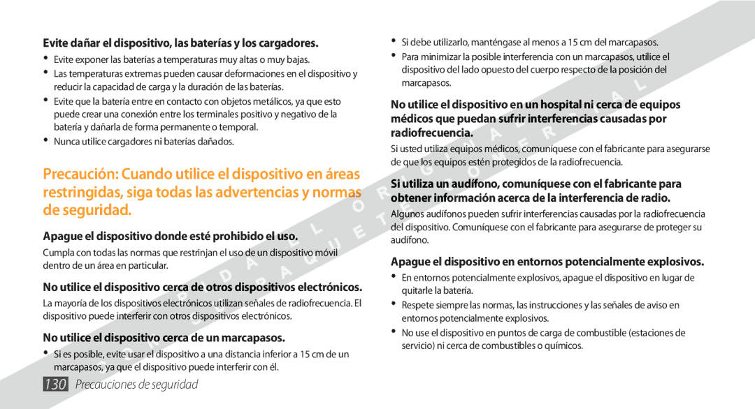 Samsung GT-S8530BAAAMN Apague el dispositivo donde esté prohibido el uso, No utilice el dispositivo cerca de un marcapasos 