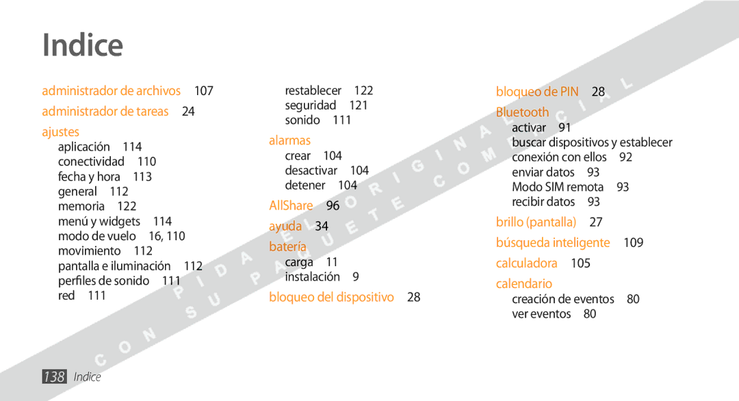 Samsung GT-S8530BAAYOG, GT-S8530BAAAMN, GT-S8530BAAFOP, GT-S8530BAAATL manual Indice, Creación de eventos 80 ver eventos  