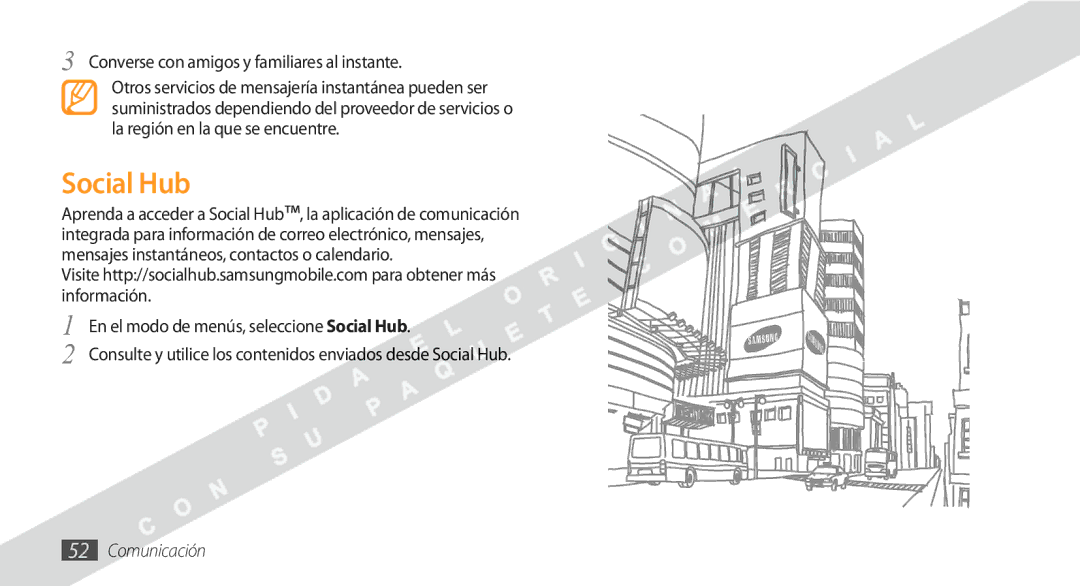 Samsung GT-S8530BAAATL, GT-S8530BAAAMN, GT-S8530BAAFOP manual Social Hub, Converse con amigos y familiares al instante 