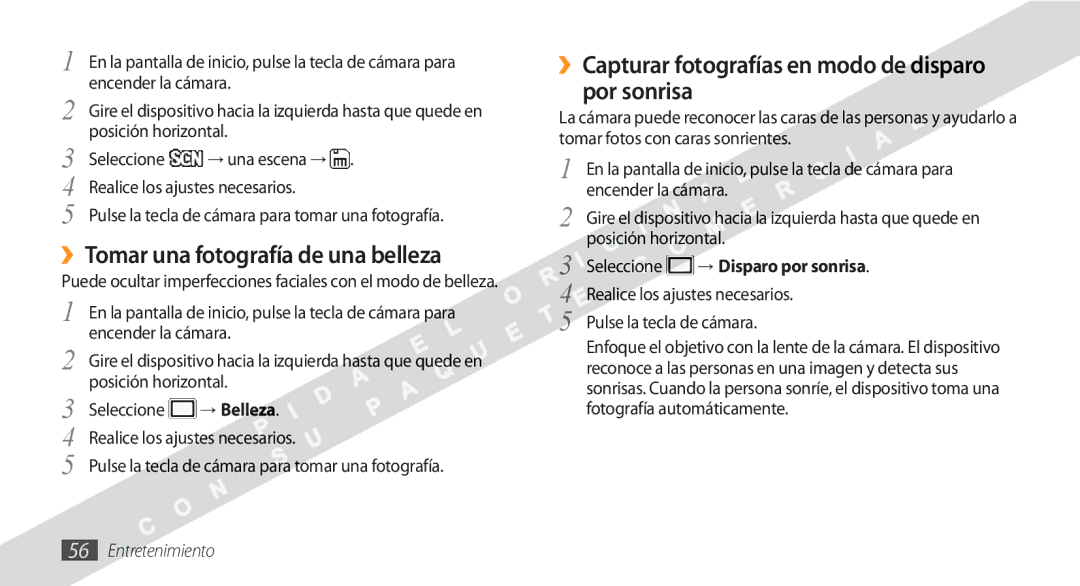 Samsung GT-S8530BAAFOP manual ››Tomar una fotografía de una belleza, ››Capturar fotografías en modo de disparo por sonrisa 