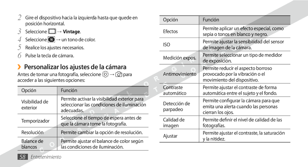 Samsung GT-S8530BAAYOG, GT-S8530BAAAMN, GT-S8530BAAFOP, GT-S8530BAAATL manual ››Personalizar los ajustes de la cámara 