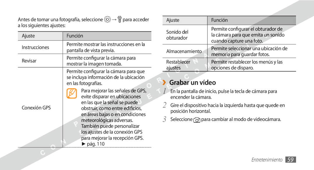 Samsung GT-S8530BAAXEC, GT-S8530BAAAMN, GT-S8530BAAFOP, GT-S8530BAAATL, GT-S8530BAAYOG manual ››Grabar un vídeo 