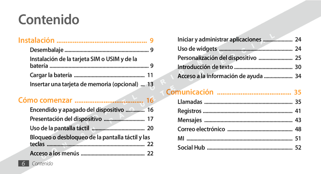 Samsung GT-S8530BAAFOP, GT-S8530BAAAMN, GT-S8530BAAATL manual Contenido, Instalación de la tarjeta SIM o Usim y de la 