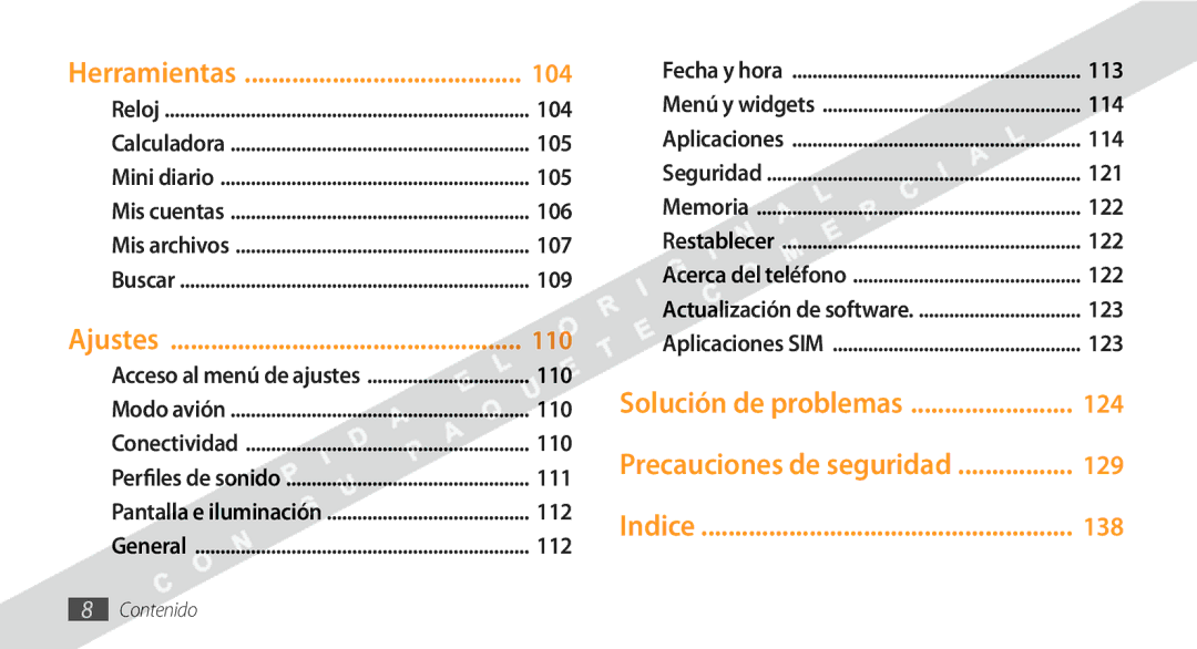 Samsung GT-S8530BAAYOG, GT-S8530BAAAMN, GT-S8530BAAFOP, GT-S8530BAAATL, GT-S8530BAAXEC manual Herramientas 