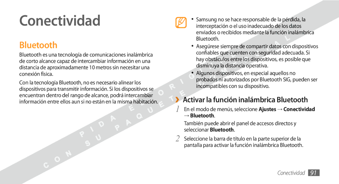 Samsung GT-S8530BAAFOP, GT-S8530BAAAMN manual Conectividad, ››Activar la función inalámbrica Bluetooth, → Bluetooth 