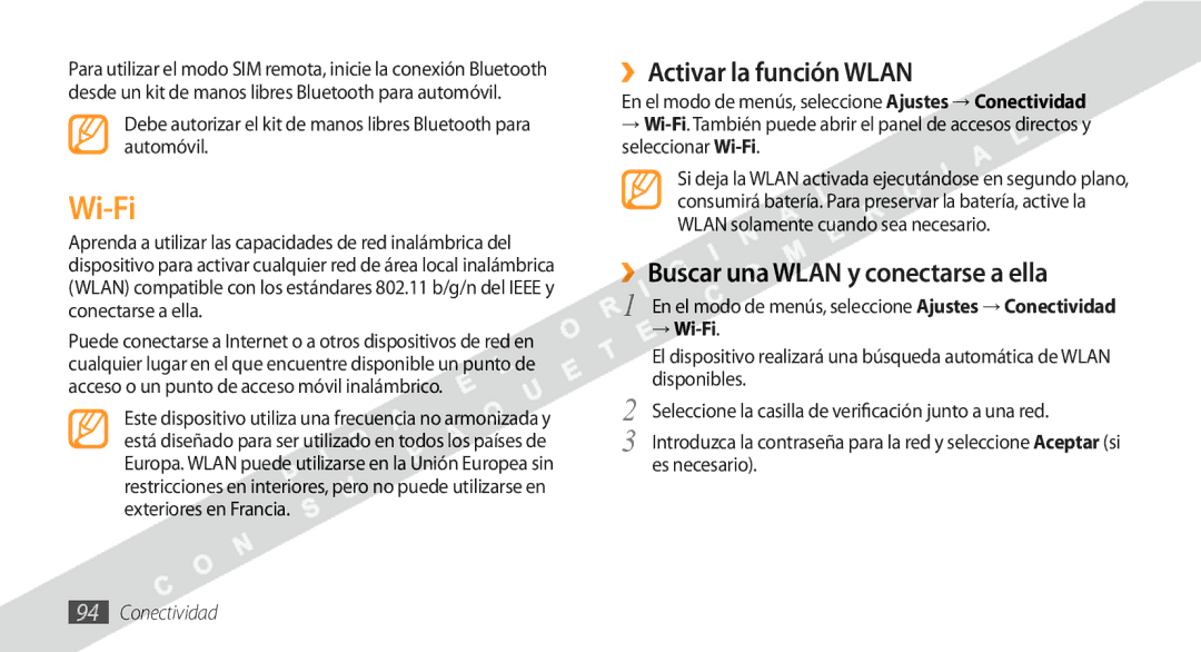 Samsung GT-S8530BAAXEC, GT-S8530BAAAMN manual ››Activar la función Wlan, ››Buscar una Wlan y conectarse a ella, → Wi-Fi 