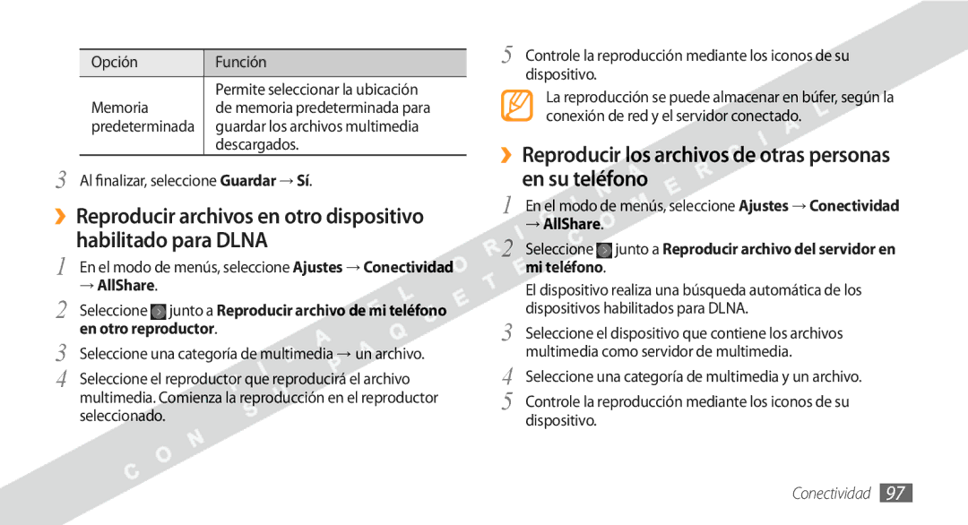 Samsung GT-S8530BAAATL manual ››Reproducir los archivos de otras personas en su teléfono, Guardar los archivos multimedia 