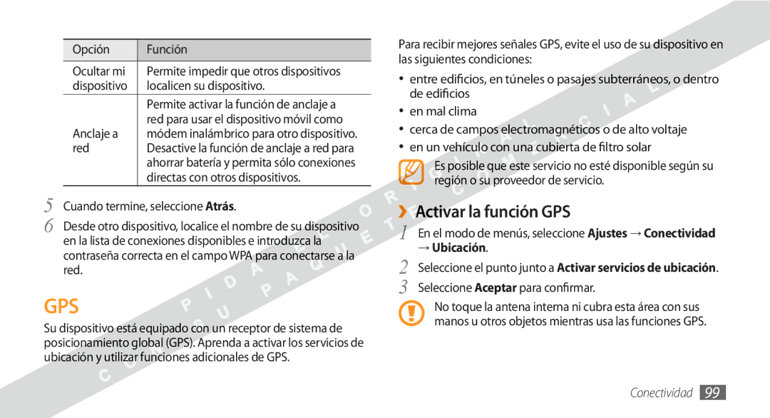 Samsung GT-S8530BAAXEC, GT-S8530BAAAMN, GT-S8530BAAFOP, GT-S8530BAAATL, GT-S8530BAAYOG ››Activar la función GPS, → Ubicación 