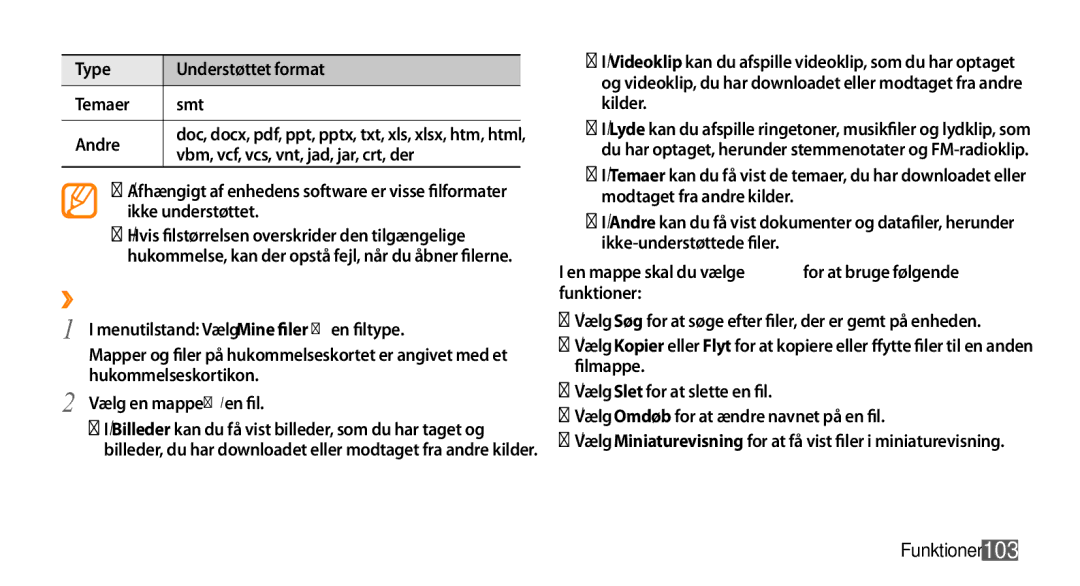 Samsung GT-S8530LIANEE, GT-S8530BAANEE, GT-S8530HKANEE, GT-S8530ISANEE manual ››Visning af en fil 