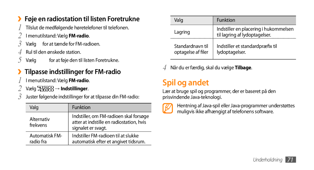 Samsung GT-S8530LIANEE Spil og andet, ››Føje en radiostation til listen Foretrukne, ››Tilpasse indstillinger for FM-radio 