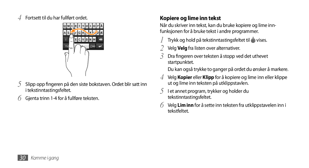 Samsung GT-S8530ISANEE, GT-S8530BAANEE, GT-S8530HKANEE, GT-S8530LIANEE manual Kopiere og lime inn tekst 