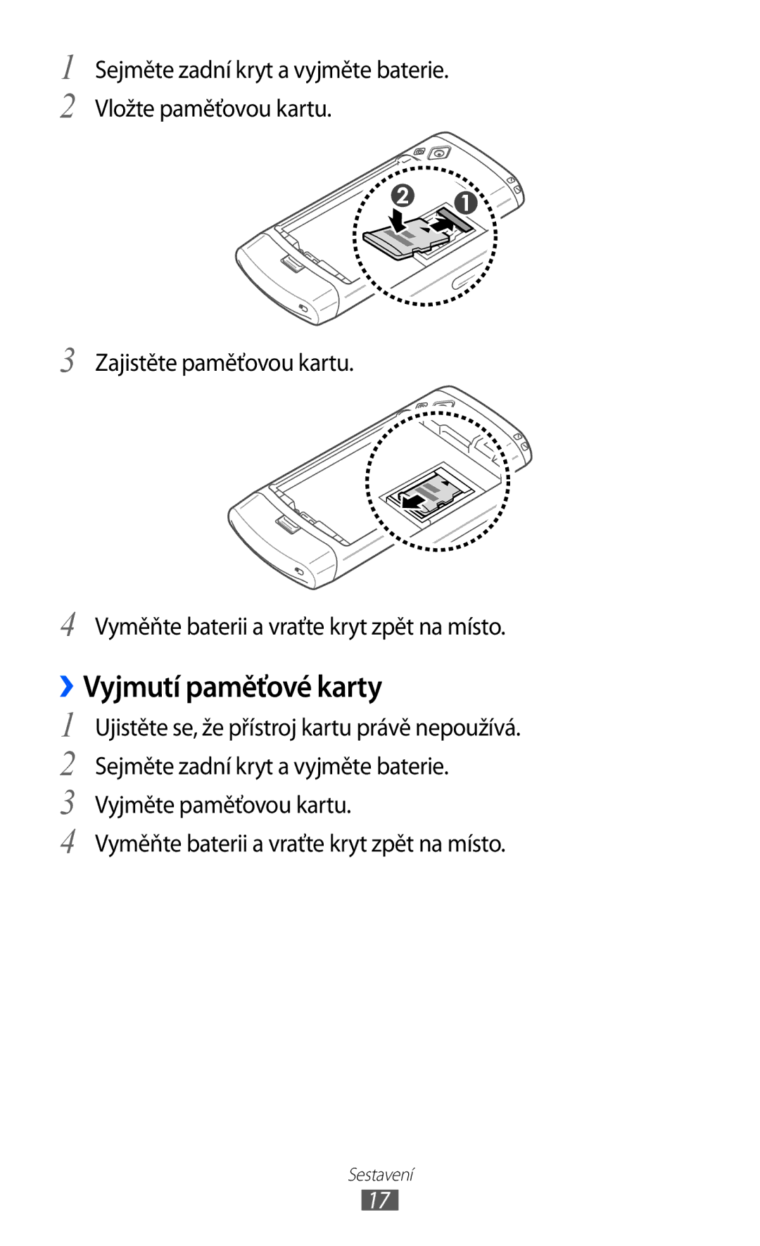 Samsung GT-S8530BAATMZ, GT-S8530BAAORS, GT-S8530ISAXEZ, GT-S8530BAAXEZ manual ››Vyjmutí paměťové karty 