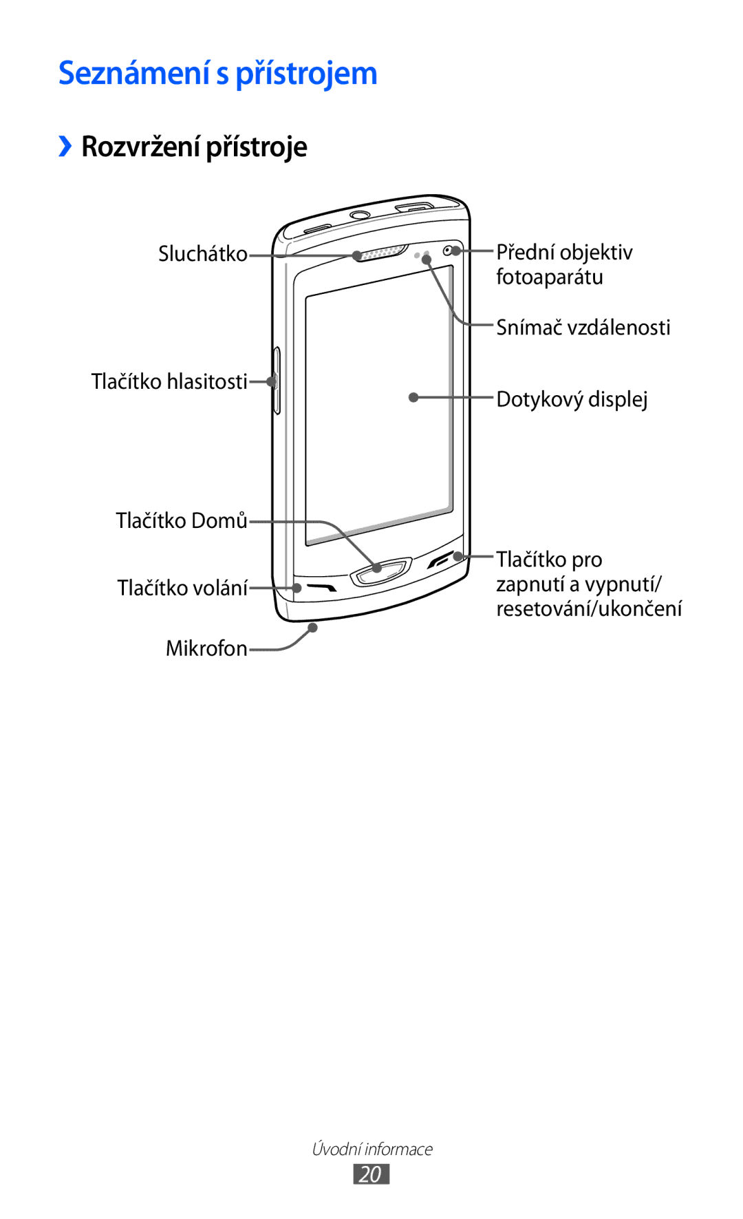 Samsung GT-S8530BAAORS, GT-S8530BAATMZ, GT-S8530ISAXEZ, GT-S8530BAAXEZ manual Seznámení s přístrojem, ››Rozvržení přístroje 