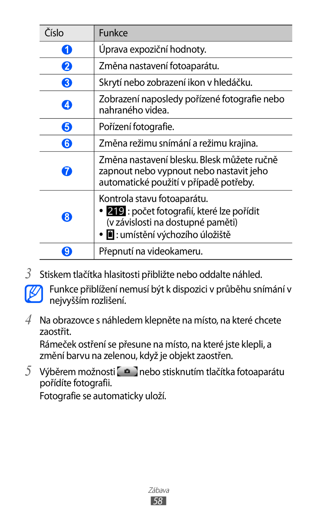 Samsung GT-S8530ISAXEZ, GT-S8530BAAORS manual Nahraného videa, Pořízení fotografie, Změna režimu snímání a režimu krajina 