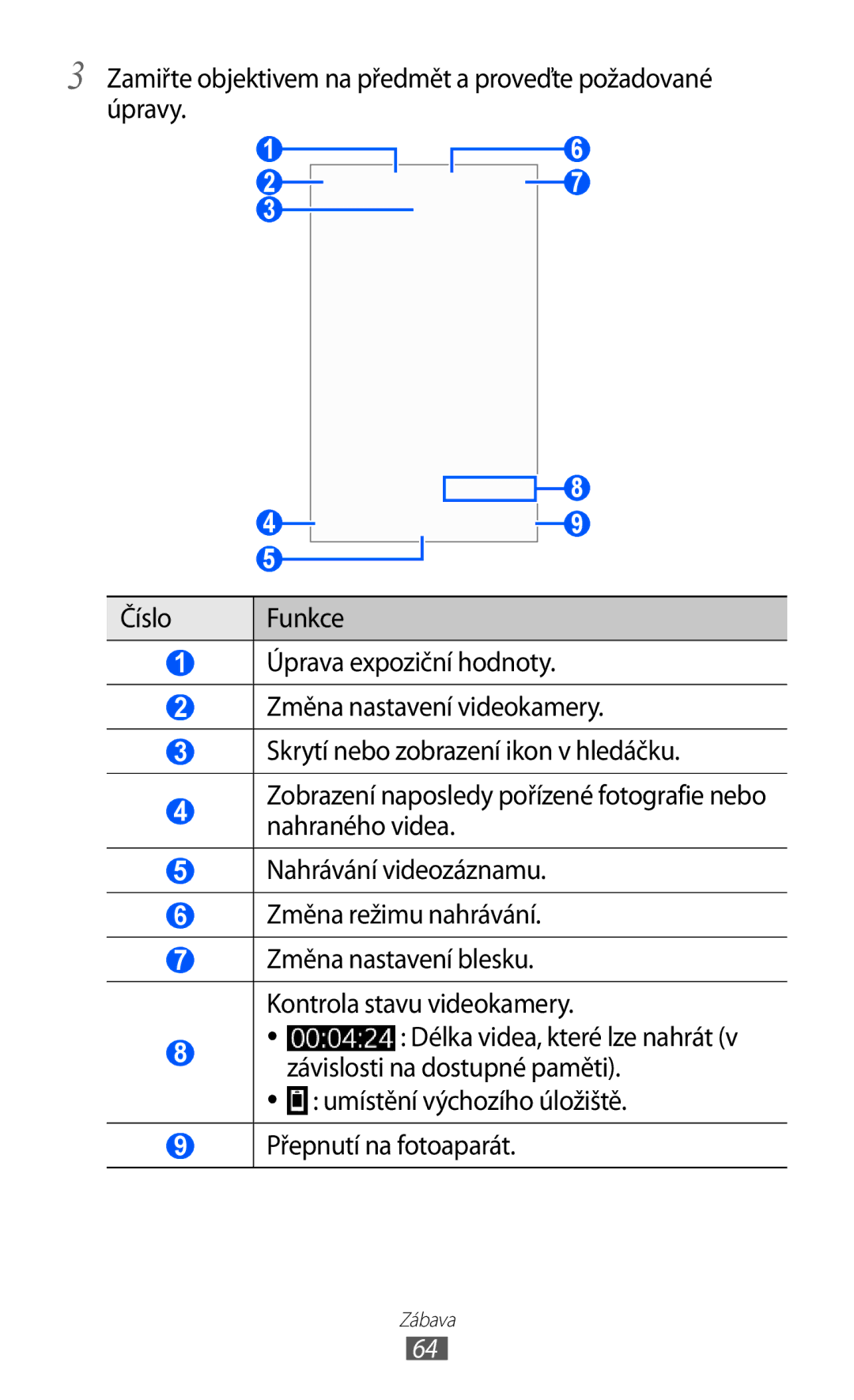 Samsung GT-S8530BAAORS, GT-S8530BAATMZ, GT-S8530ISAXEZ, GT-S8530BAAXEZ Umístění výchozího úložiště Přepnutí na fotoaparát 