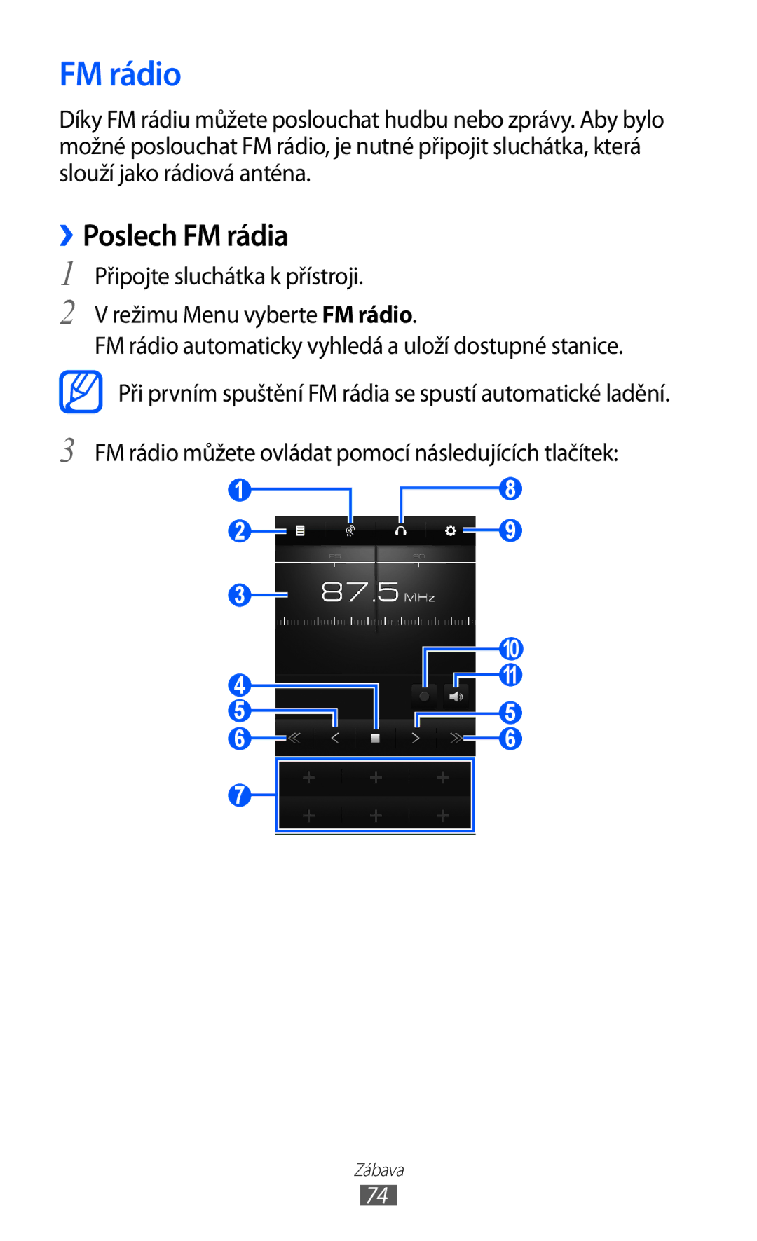 Samsung GT-S8530ISAXEZ, GT-S8530BAAORS, GT-S8530BAATMZ, GT-S8530BAAXEZ manual FM rádio, ››Poslech FM rádia 