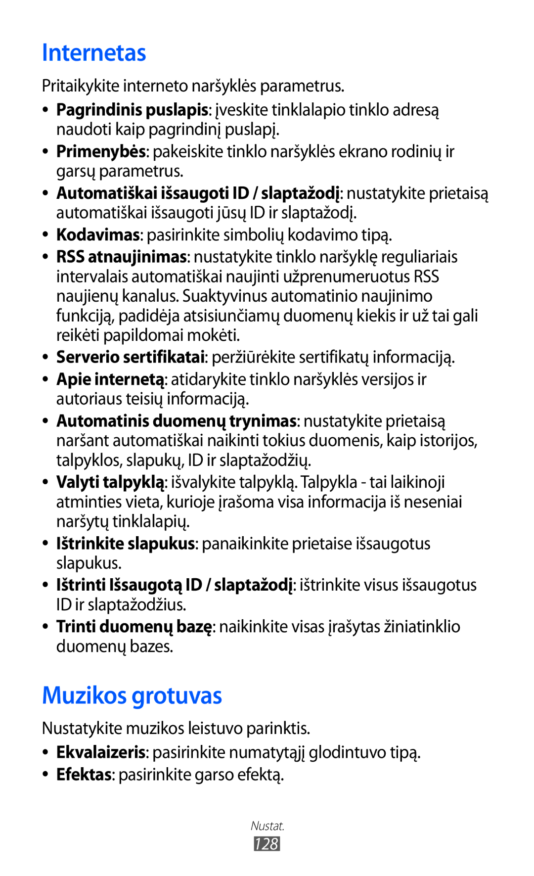 Samsung GT-S8530BAASEB manual Muzikos grotuvas, Kodavimas pasirinkite simbolių kodavimo tipą 