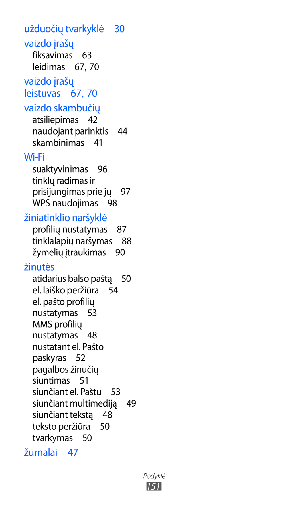 Samsung GT-S8530BAASEB manual Užduočių tvarkyklė 30 vaizdo įrašų 