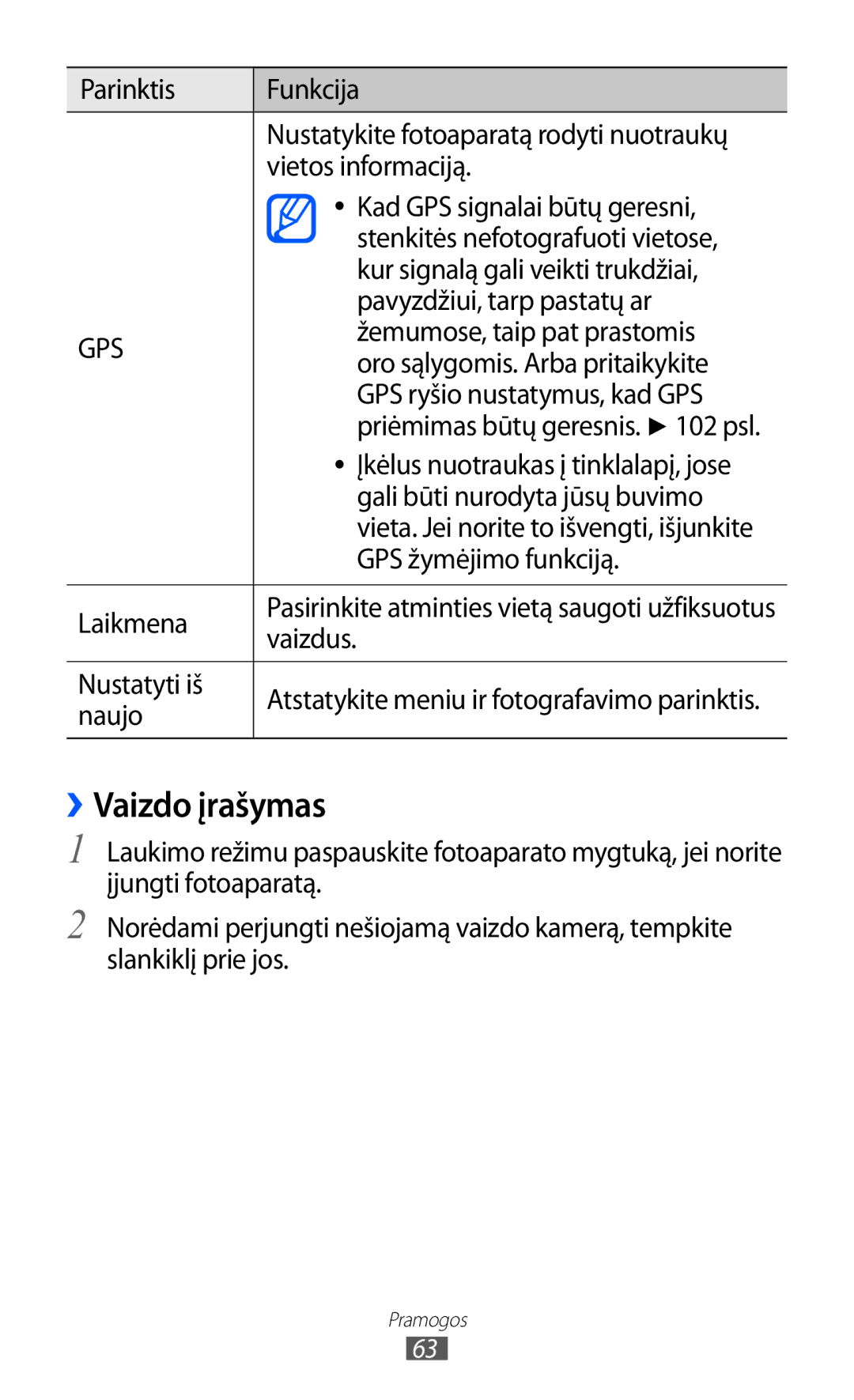 Samsung GT-S8530BAASEB manual ››Vaizdo įrašymas 