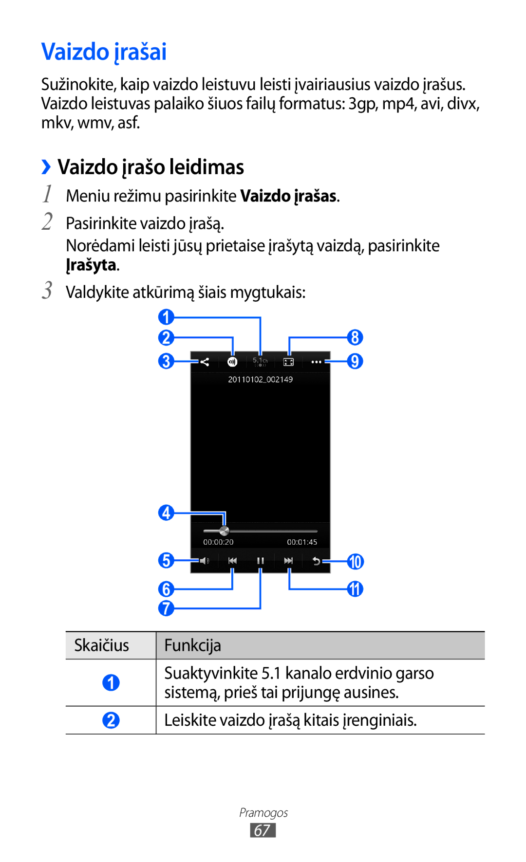 Samsung GT-S8530BAASEB manual Vaizdo įrašai, ››Vaizdo įrašo leidimas, Leiskite vaizdo įrašą kitais įrenginiais 