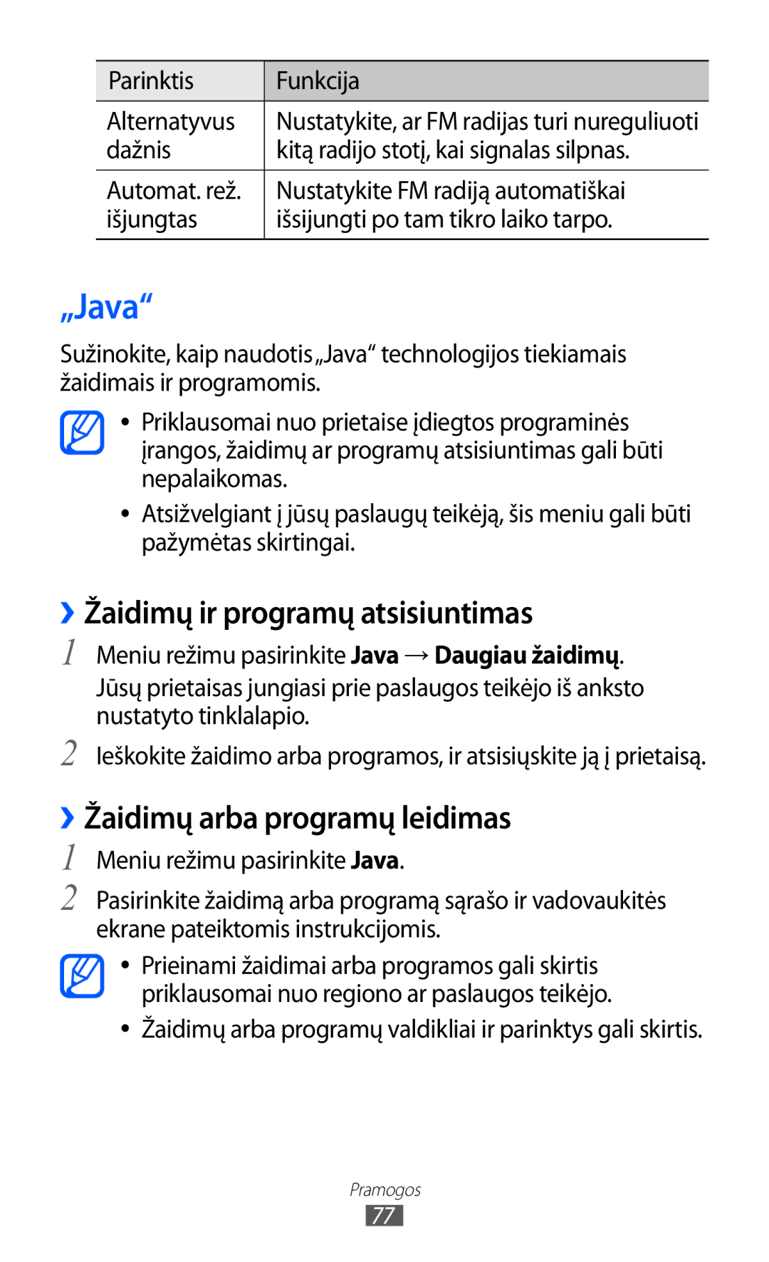 Samsung GT-S8530BAASEB manual „Java, ››Žaidimų ir programų atsisiuntimas, ››Žaidimų arba programų leidimas 