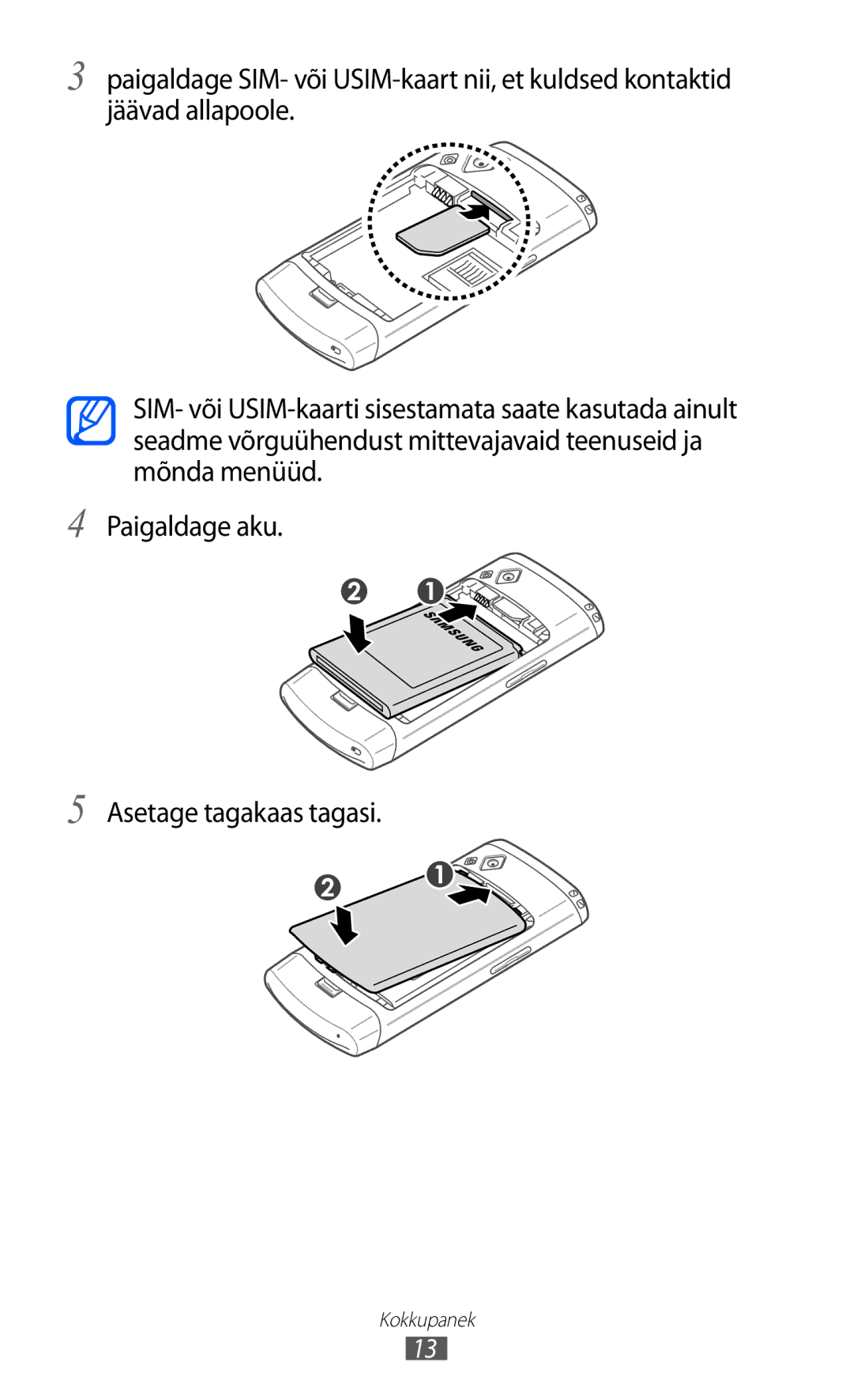 Samsung GT-S8530BAASEB manual Kokkupanek 