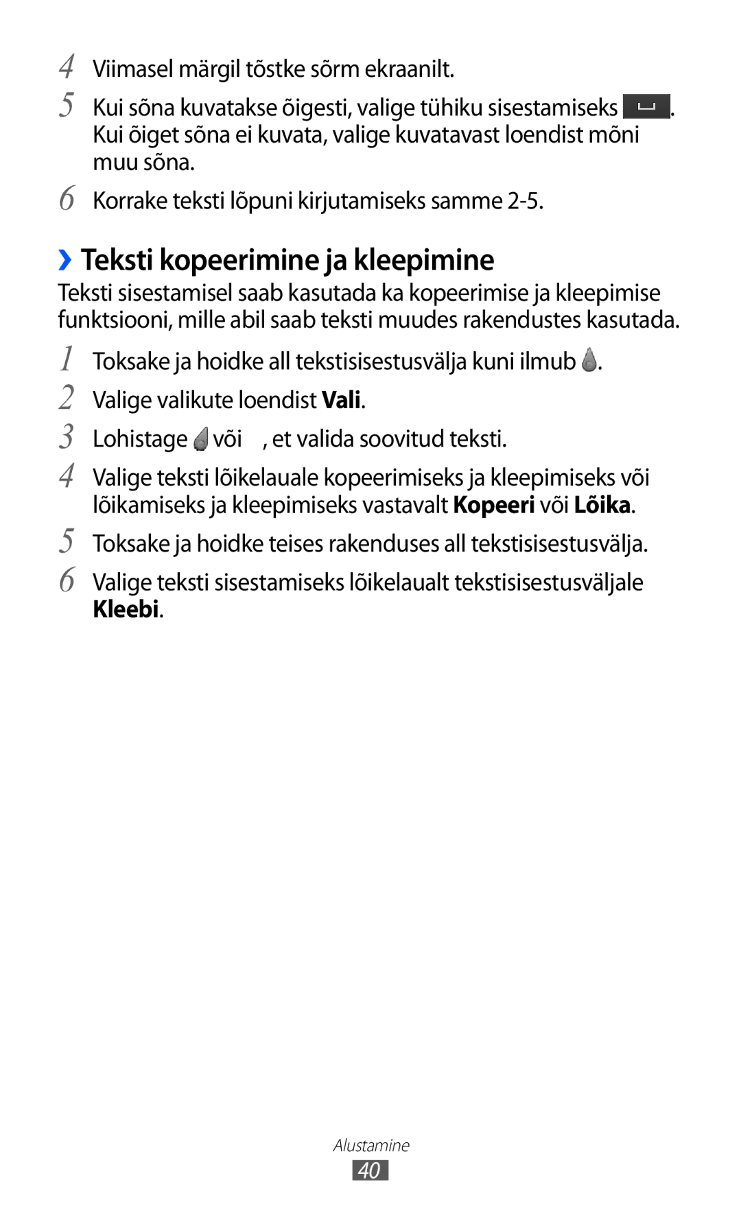 Samsung GT-S8530BAASEB manual ››Teksti kopeerimine ja kleepimine, Kleebi 