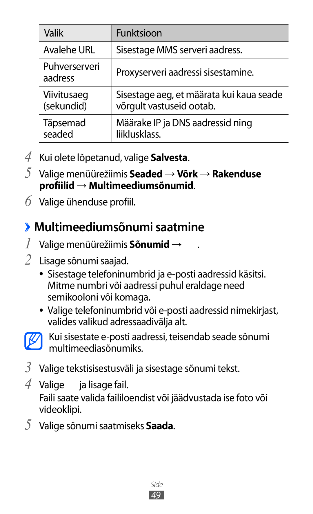 Samsung GT-S8530BAASEB manual ››Multimeediumsõnumi saatmine, Profiilid → Multimeediumsõnumid, Valige ühenduse profiil 