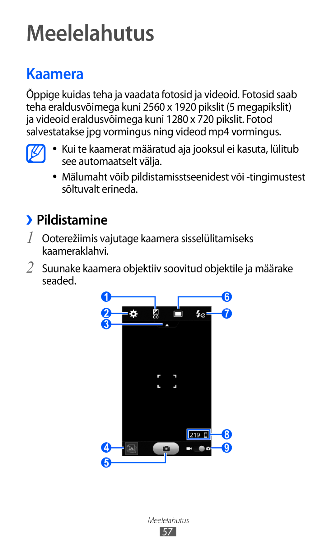 Samsung GT-S8530BAASEB manual Meelelahutus, Kaamera, ››Pildistamine 