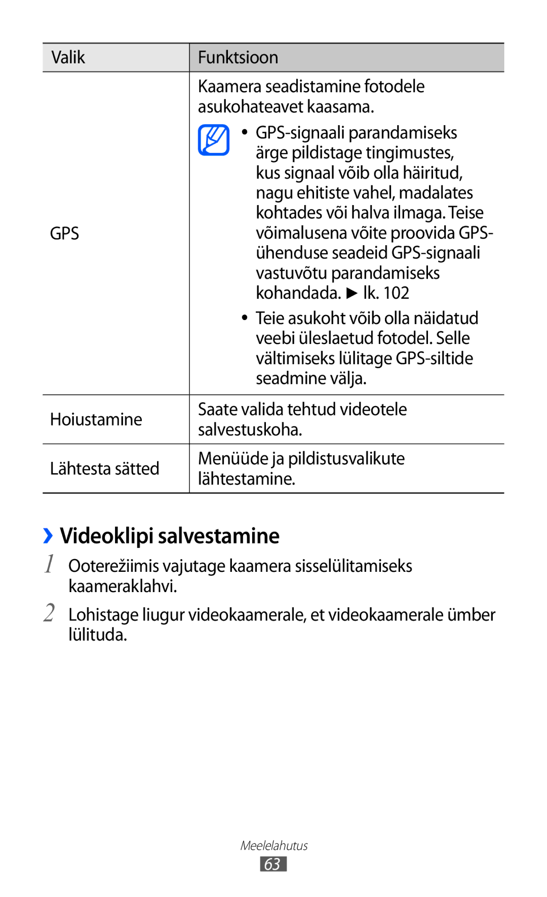 Samsung GT-S8530BAASEB manual ››Videoklipi salvestamine 