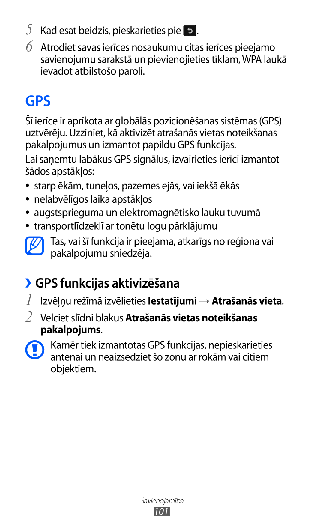 Samsung GT-S8530BAASEB manual Gps, ››GPS funkcijas aktivizēšana 