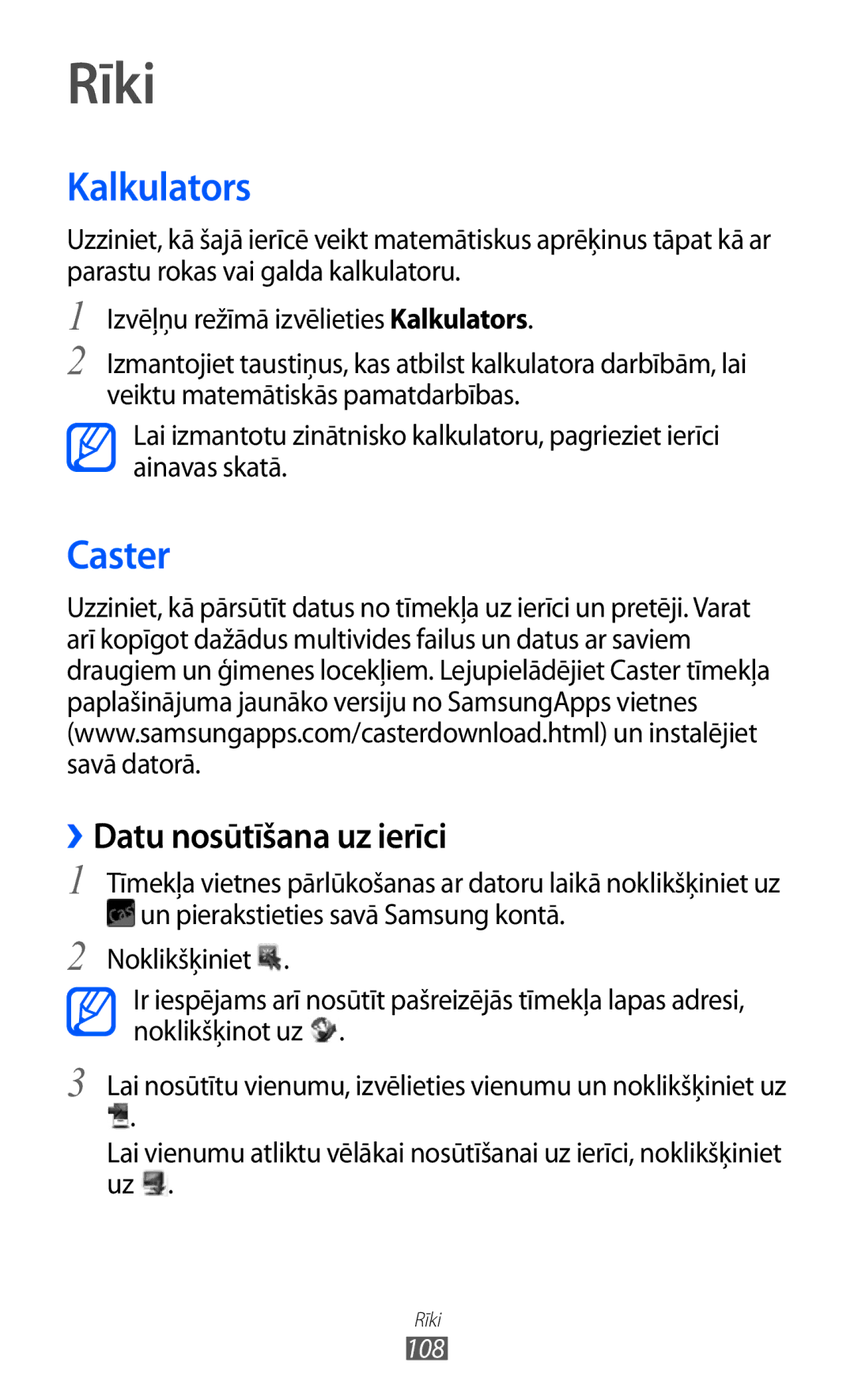 Samsung GT-S8530BAASEB manual Rīki, Kalkulators, Caster, ››Datu nosūtīšana uz ierīci 