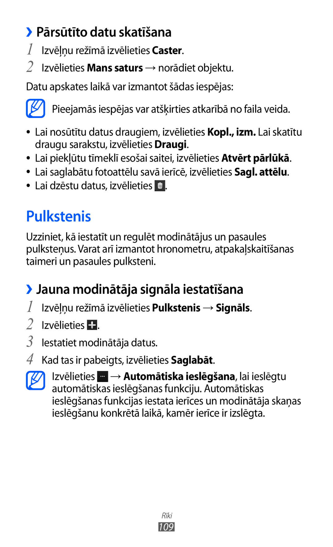 Samsung GT-S8530BAASEB manual Pulkstenis, ››Pārsūtīto datu skatīšana, ››Jauna modinātāja signāla iestatīšana 