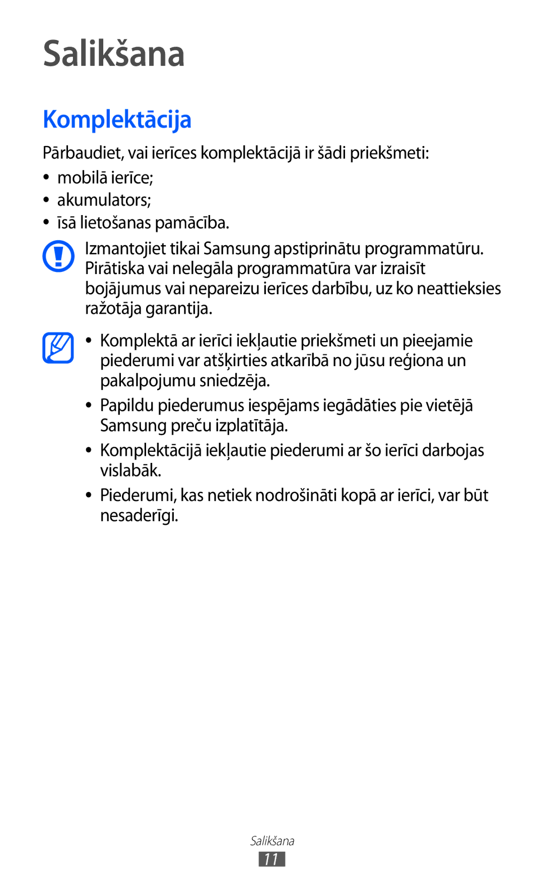 Samsung GT-S8530BAASEB manual Salikšana, Komplektācija 