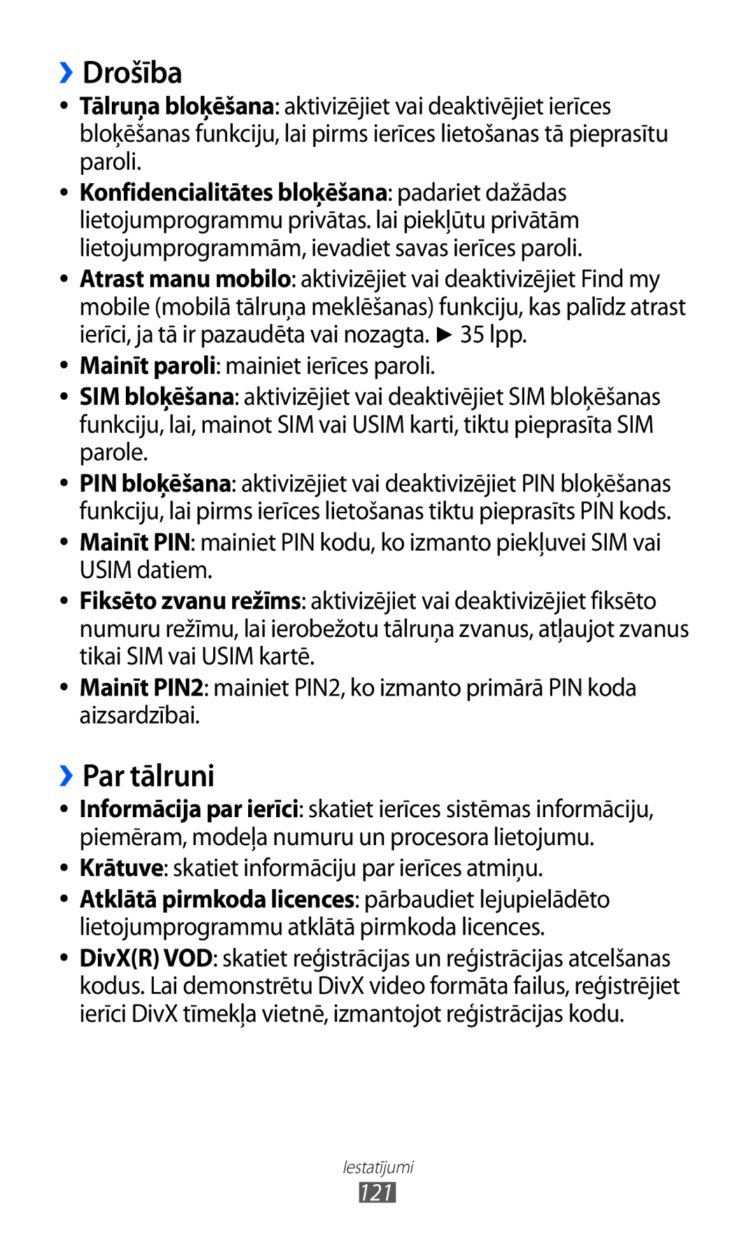 Samsung GT-S8530BAASEB manual ››Drošība, ››Par tālruni, Krātuve skatiet informāciju par ierīces atmiņu 