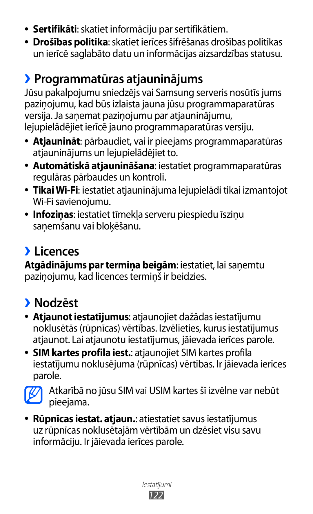 Samsung GT-S8530BAASEB manual ››Programmatūras atjauninājums, ››Licences, ››Nodzēst 