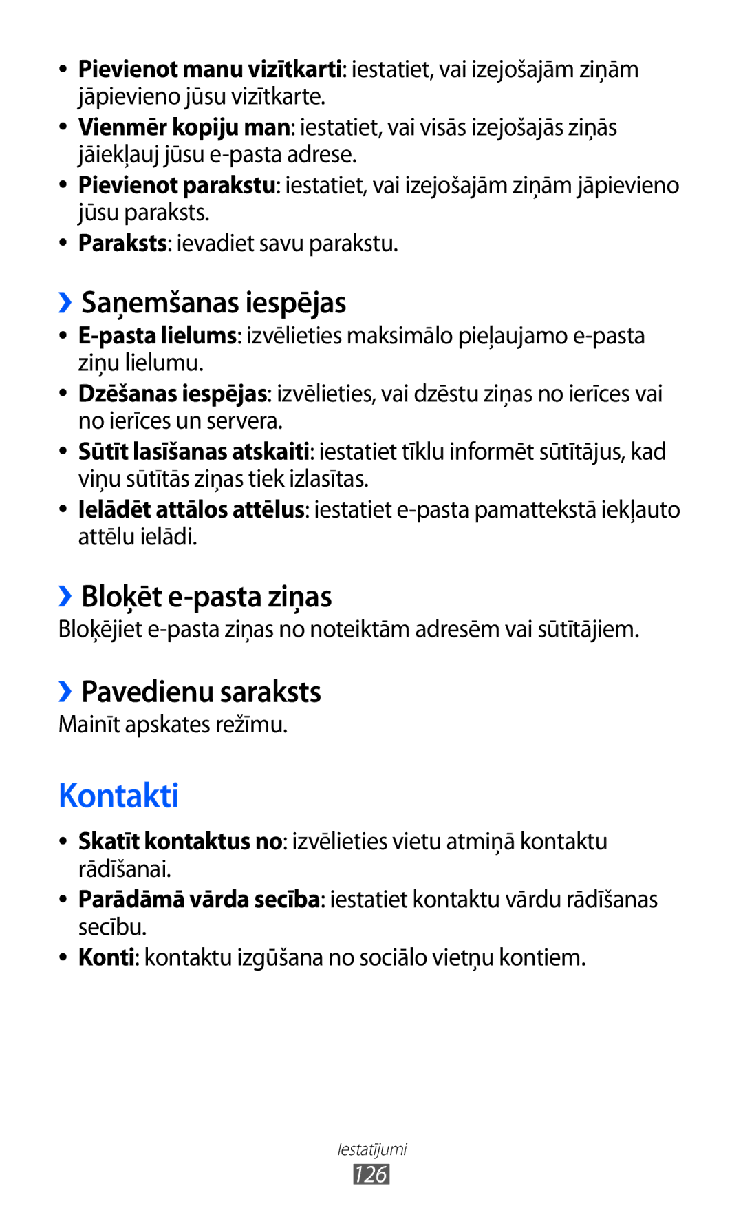 Samsung GT-S8530BAASEB manual ››Saņemšanas iespējas, ››Bloķēt e-pasta ziņas, ››Pavedienu saraksts 