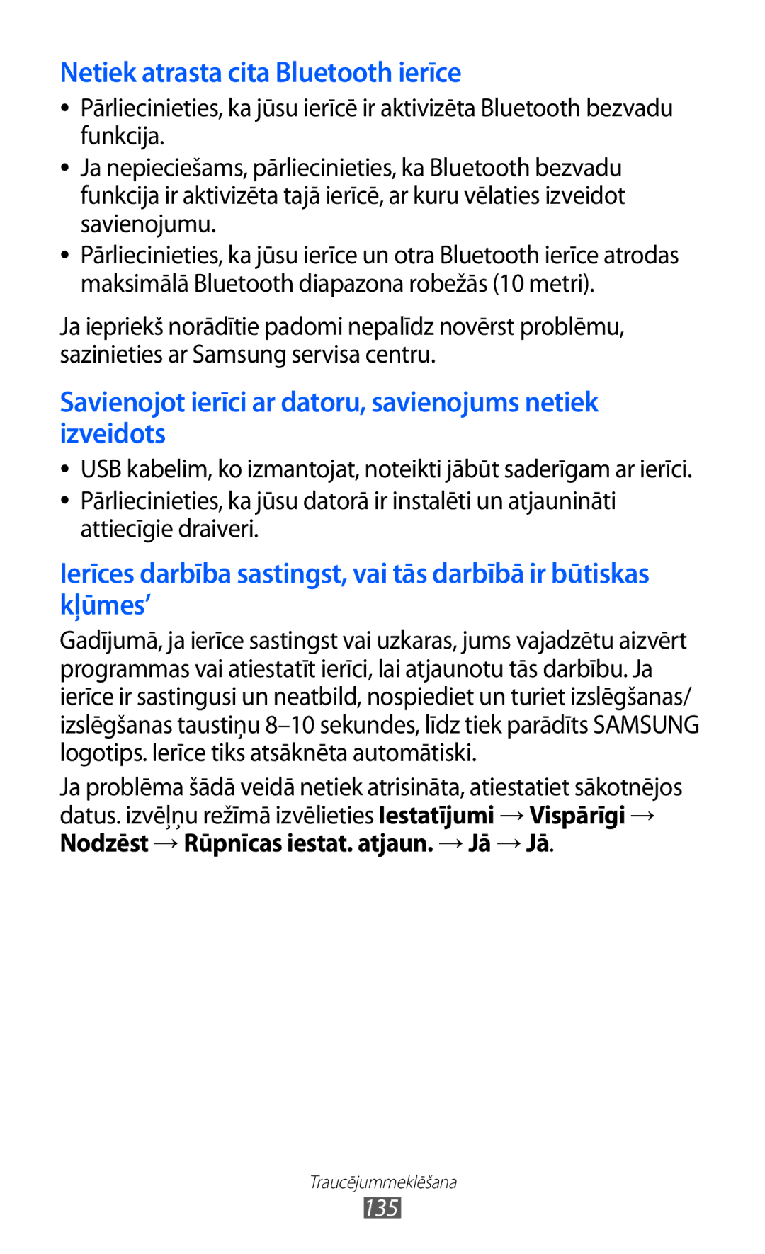 Samsung GT-S8530BAASEB manual Netiek atrasta cita Bluetooth ierīce 