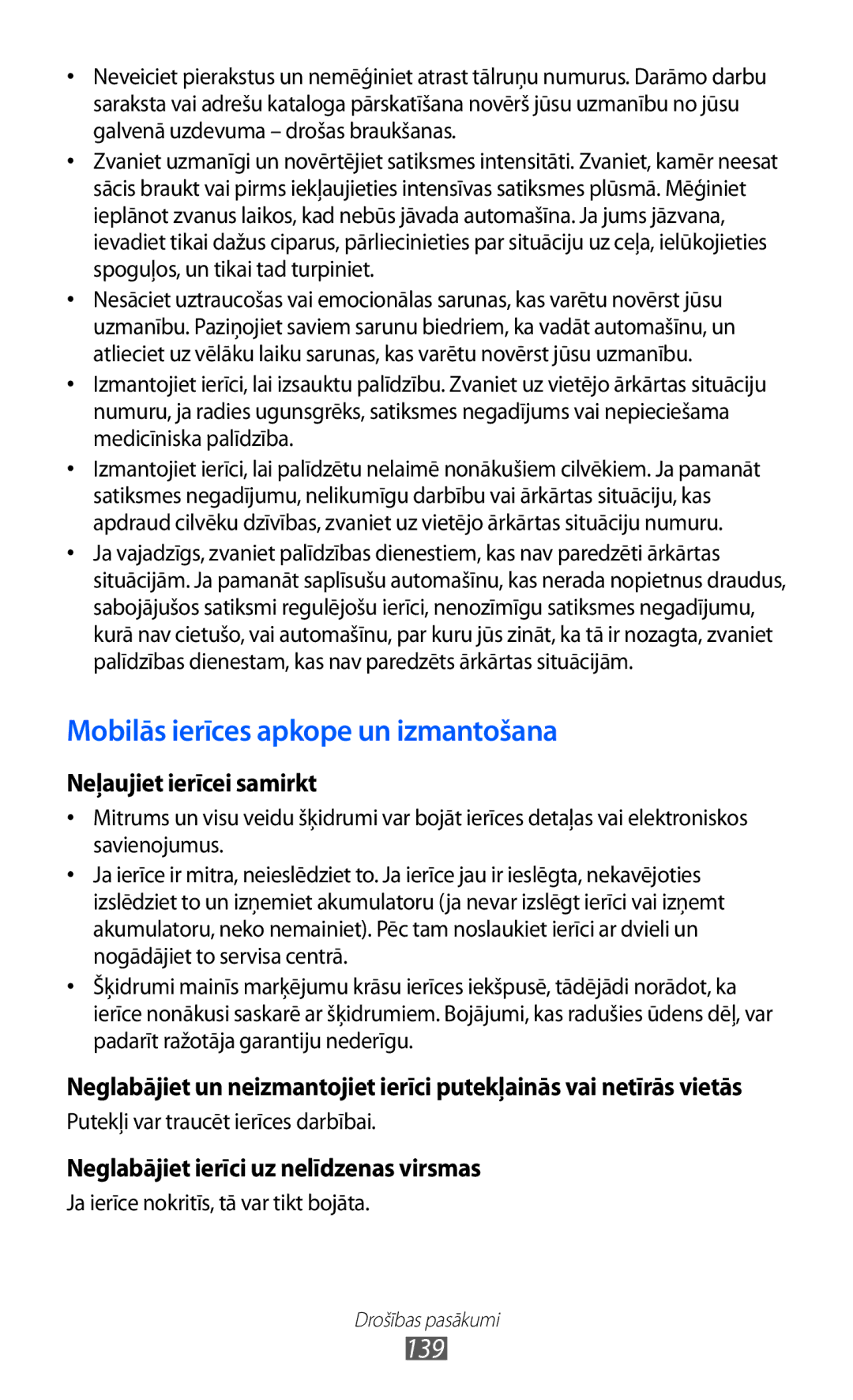 Samsung GT-S8530BAASEB manual Mobilās ierīces apkope un izmantošana 