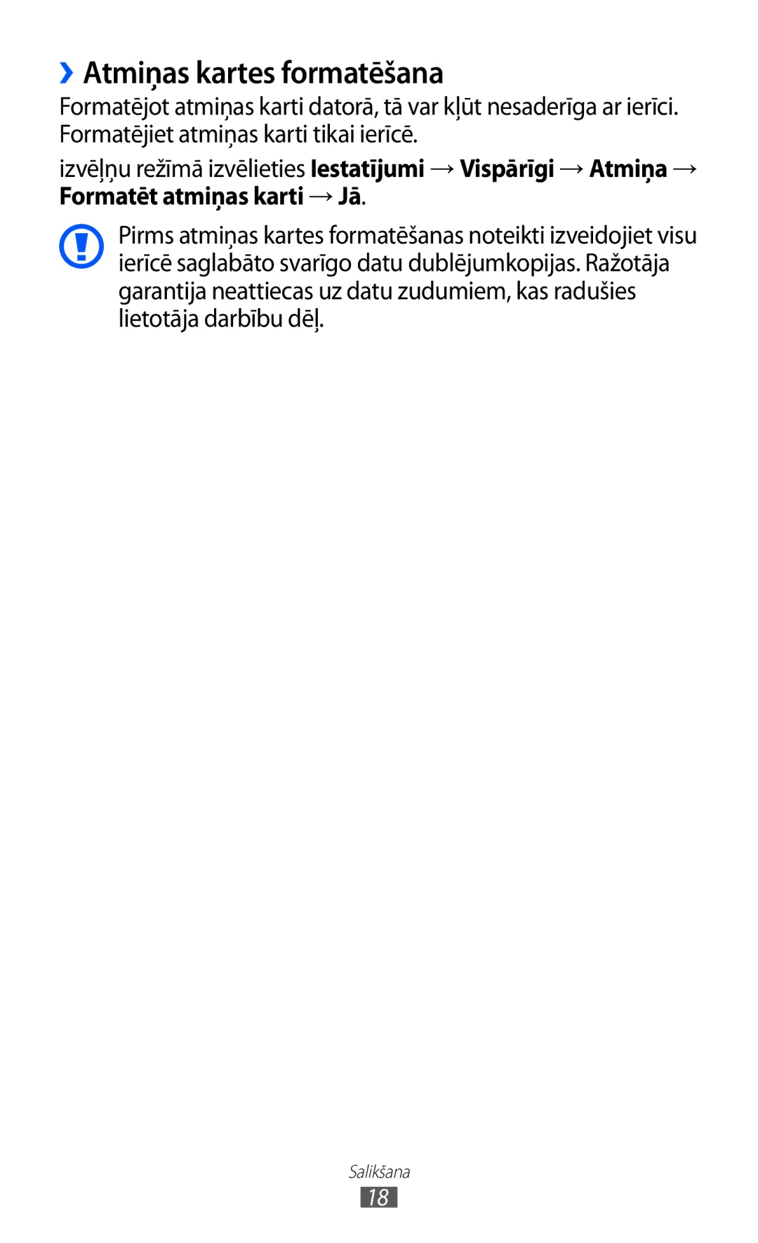 Samsung GT-S8530BAASEB manual ››Atmiņas kartes formatēšana 