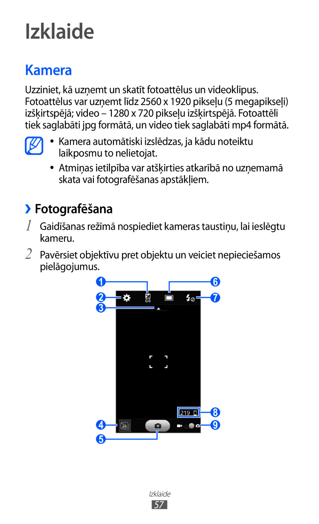 Samsung GT-S8530BAASEB manual Izklaide, Kamera, ››Fotografēšana 