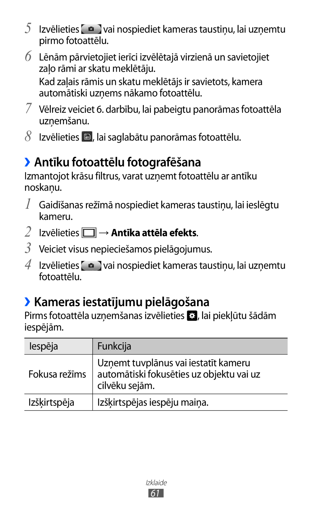 Samsung GT-S8530BAASEB manual ››Antīku fotoattēlu fotografēšana, ››Kameras iestatījumu pielāgošana 