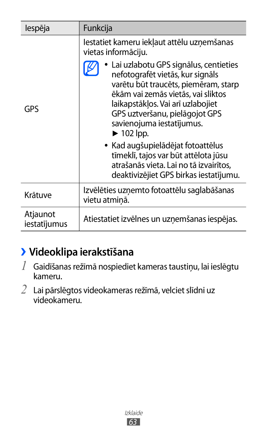 Samsung GT-S8530BAASEB manual ››Videoklipa ierakstīšana 