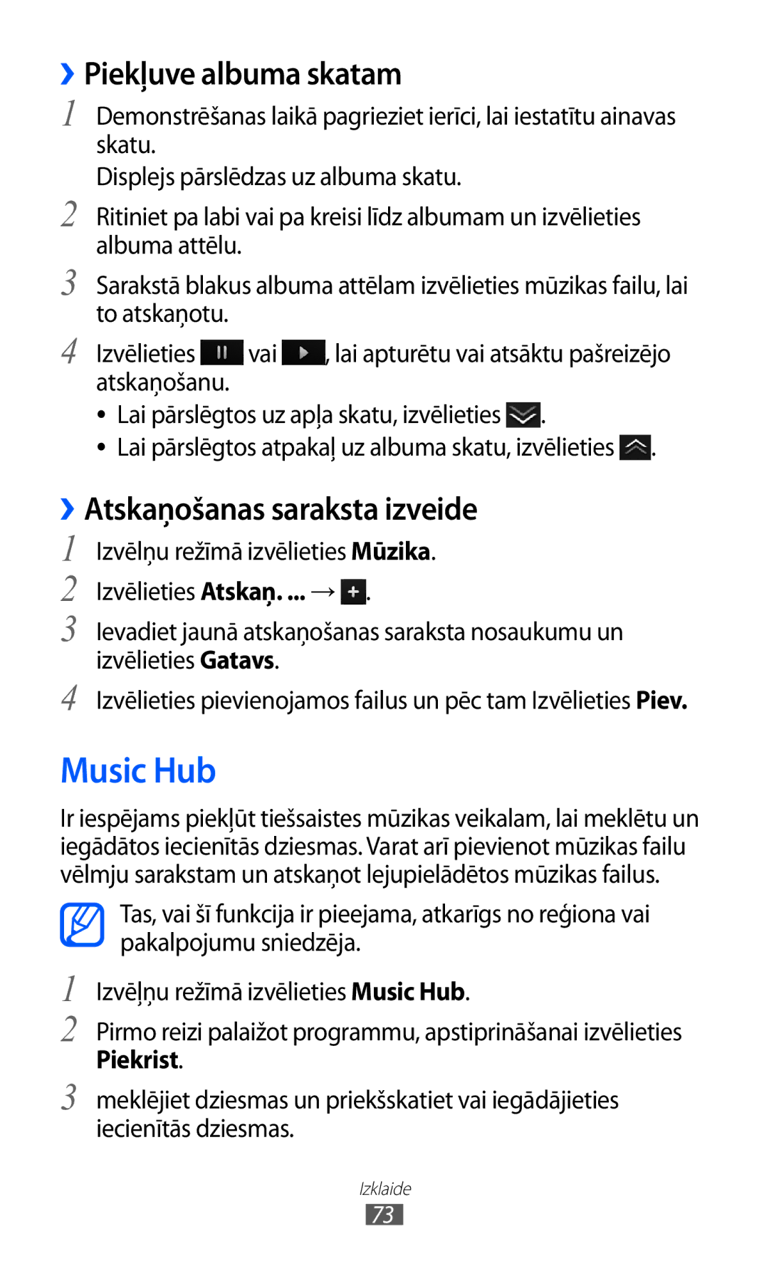 Samsung GT-S8530BAASEB manual Music Hub, ››Piekļuve albuma skatam, ››Atskaņošanas saraksta izveide, Piekrist 