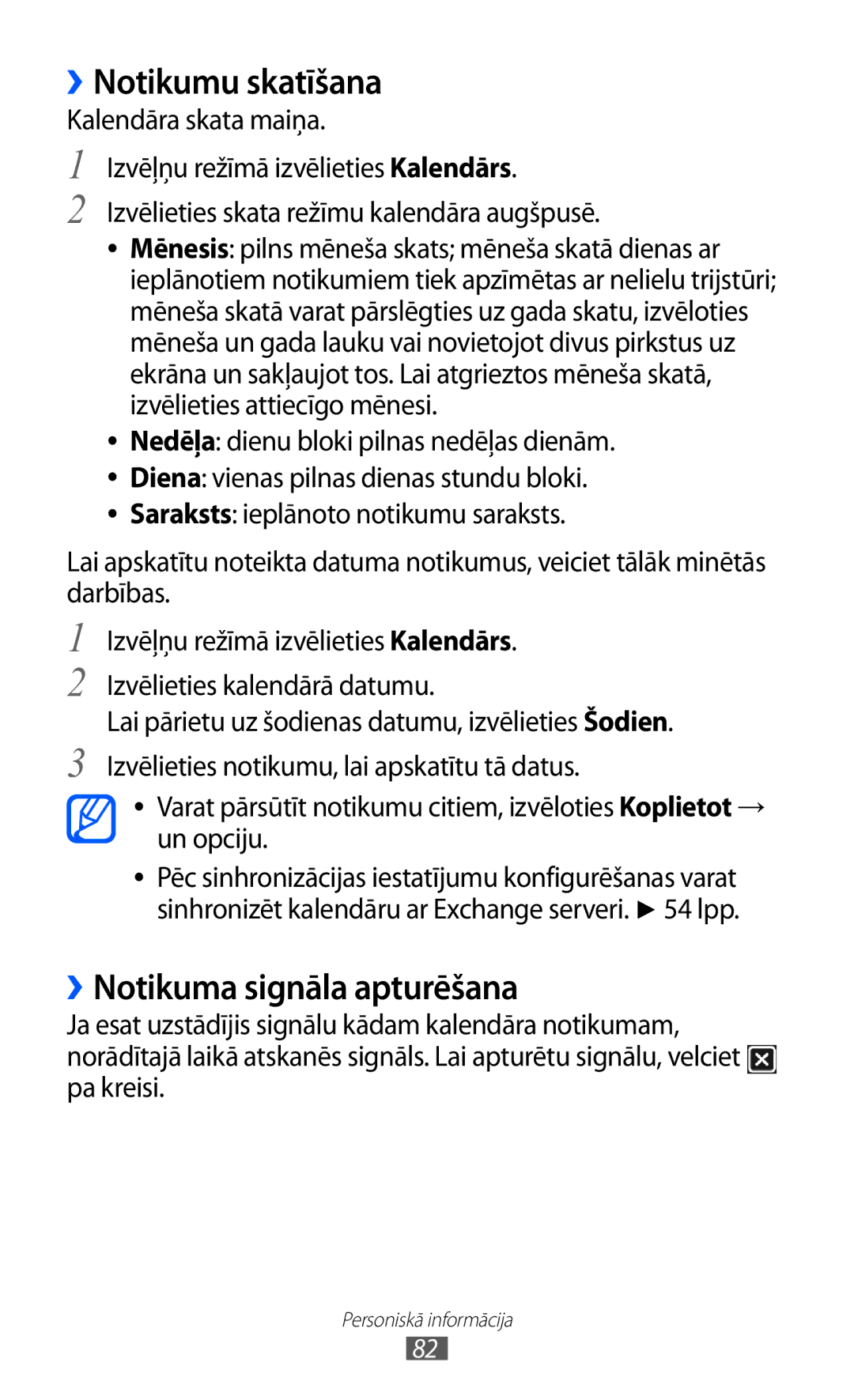 Samsung GT-S8530BAASEB manual ››Notikumu skatīšana, ››Notikuma signāla apturēšana 