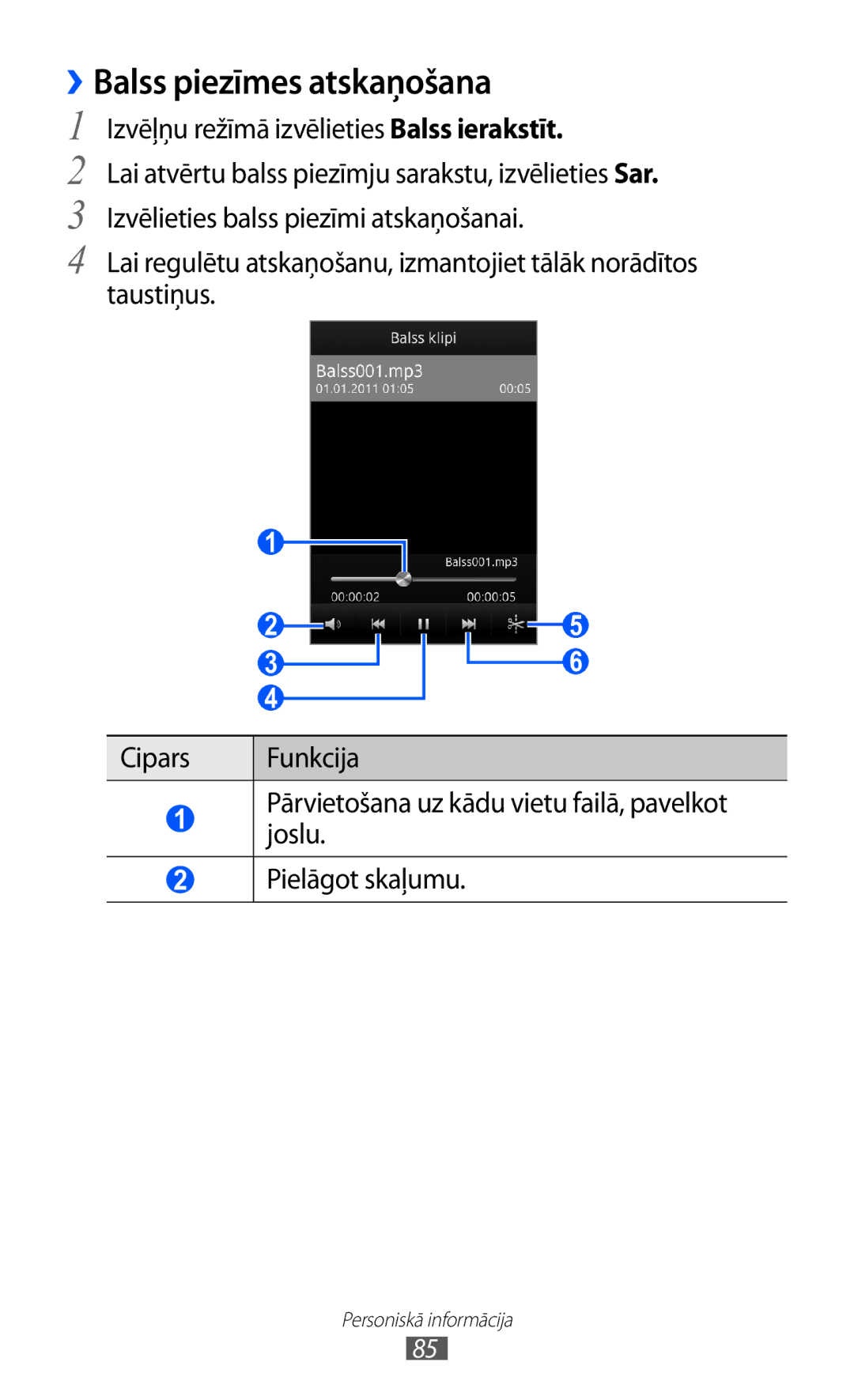 Samsung GT-S8530BAASEB manual ››Balss piezīmes atskaņošana 